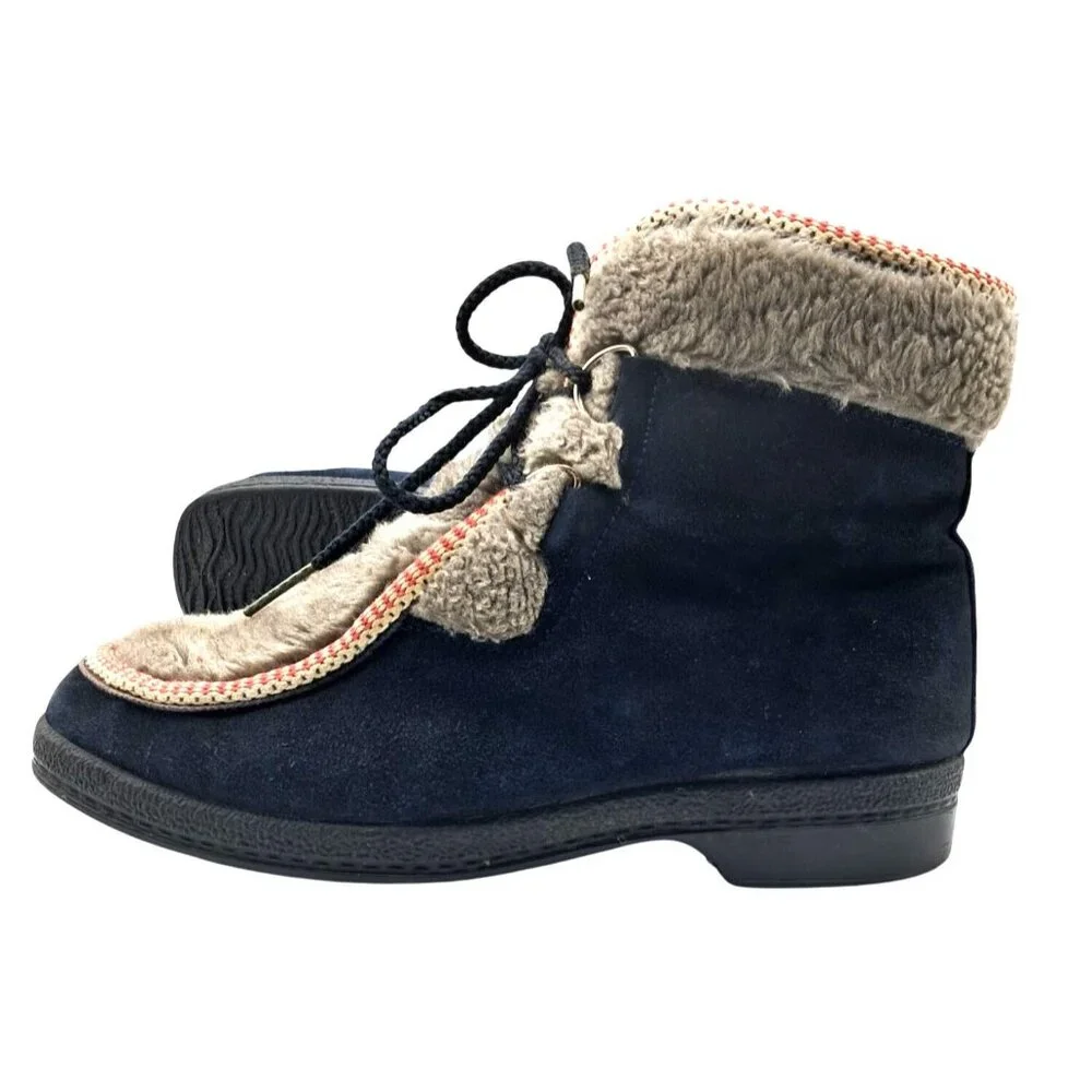 VIntage Yodelers Boots Womens Size 9 Apres Snow Winter Blue Suede Fleece Faux Fu - Picture 12 of 16